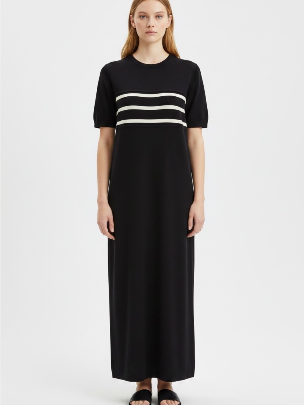 Talbots Black Maxi Dress with White Stripes